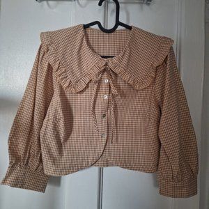 Buttoned up, Peter Pan Collar, Gingham Top, XS, new with tags